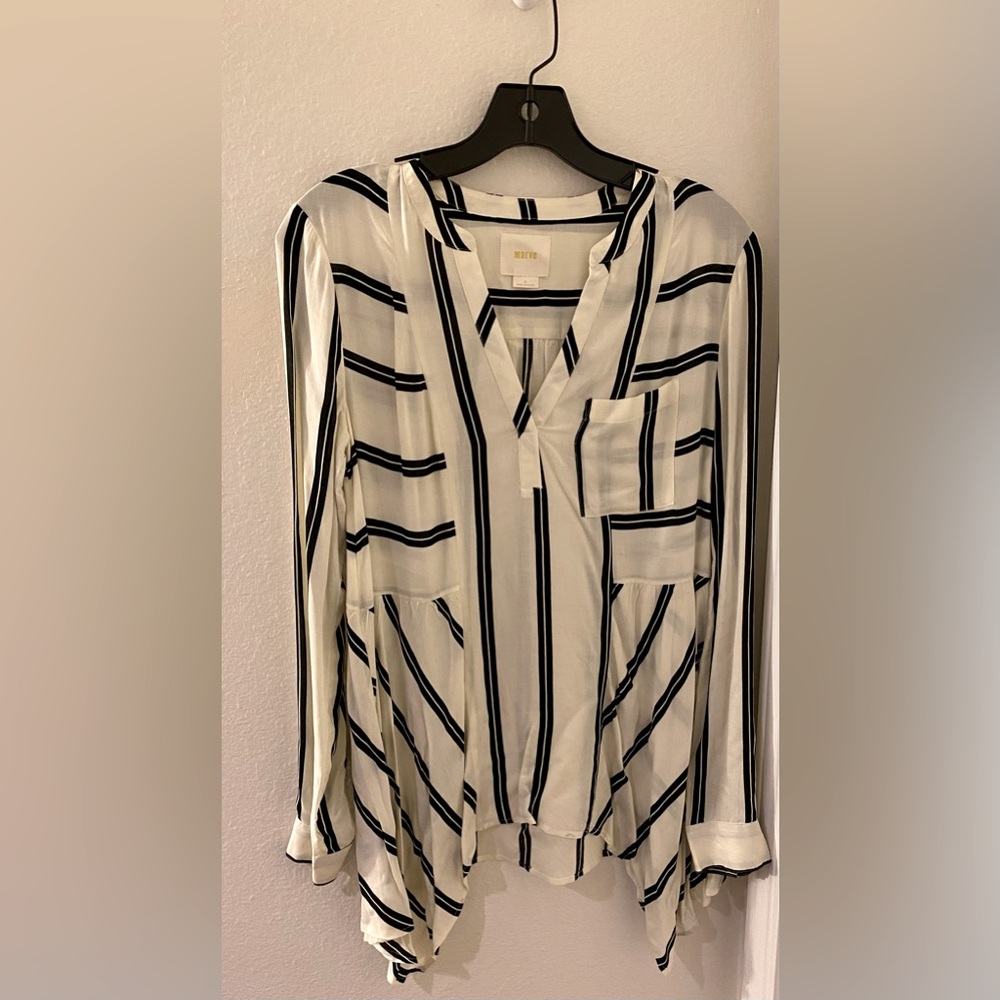 Maeve Striped Long Sleeve Casual Blouse